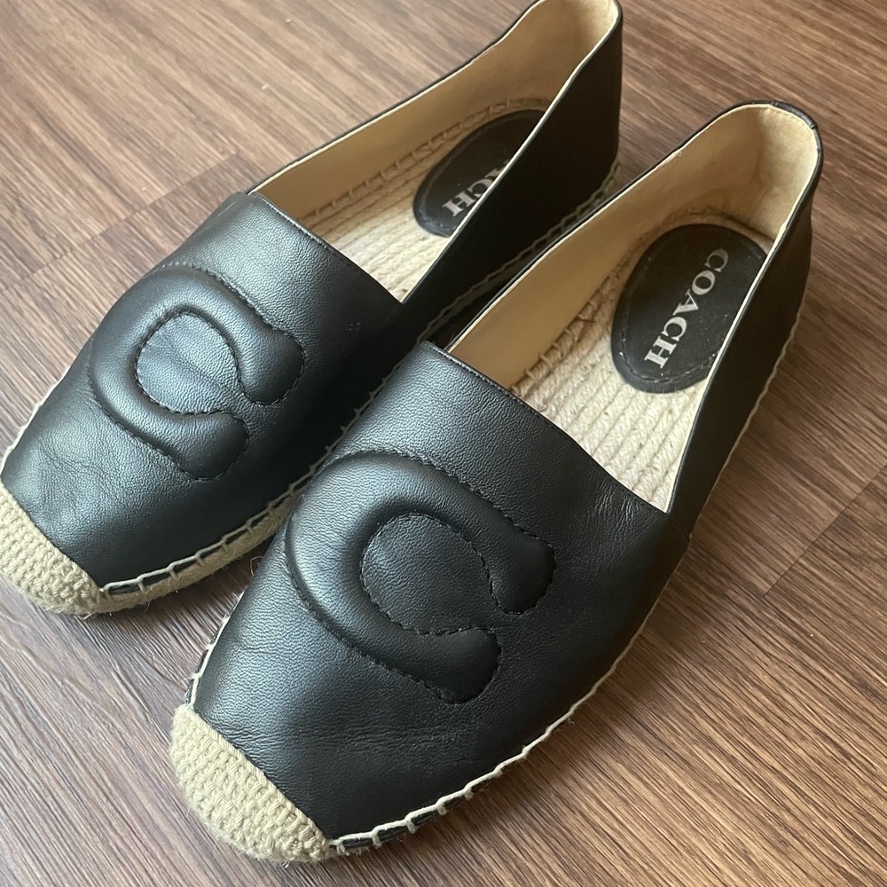 Coach Black Leather Espadrille Flats | Quilted C Logo | Size 7.5 | Excellent - Picture 2 of 10